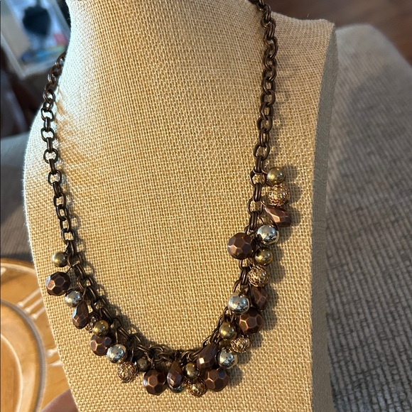 Elegant Brown and Gold Beaded Necklace tru color gold silver bronze - Picture 3 of 11